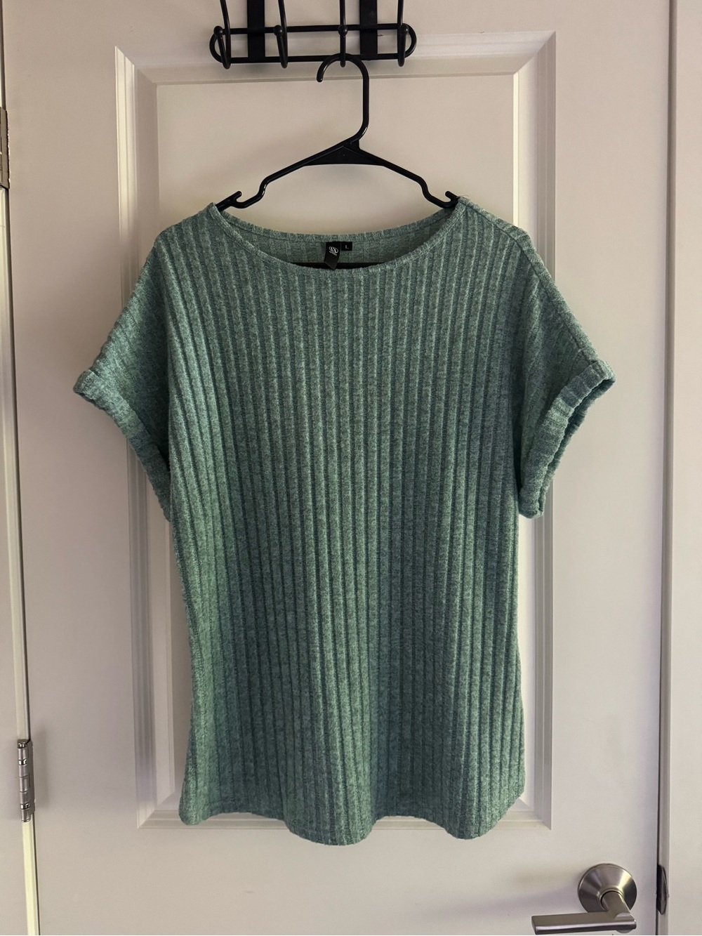 Automet Ribbed Short Sleeve Sweater in Teal Size Large